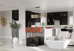 A beautifully designed kitchen and living room showcase the talent of Irina Nikolaeva