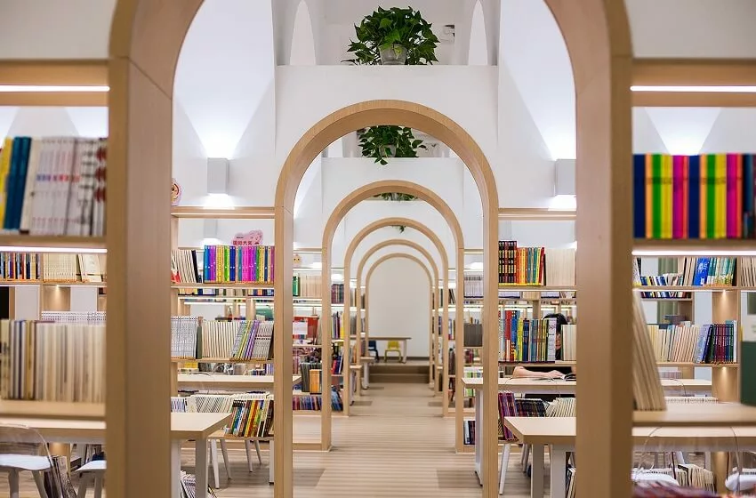 Revolutionary children's library design featuring seven white vaults