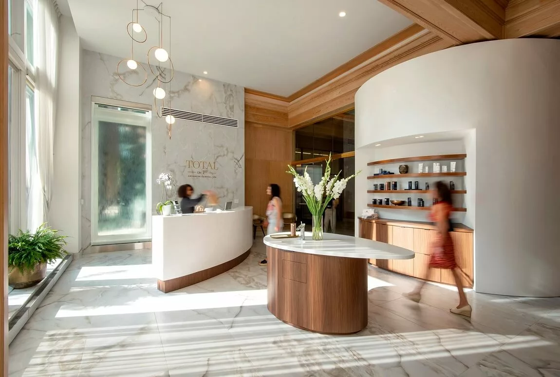 Total Skin & Beauty spa with contemporary design in a historic building.