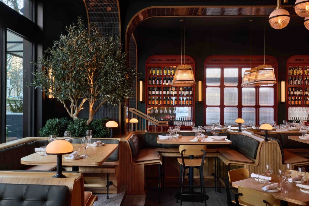 Boqueria Atlanta restaurant interior with industrial Spanish design