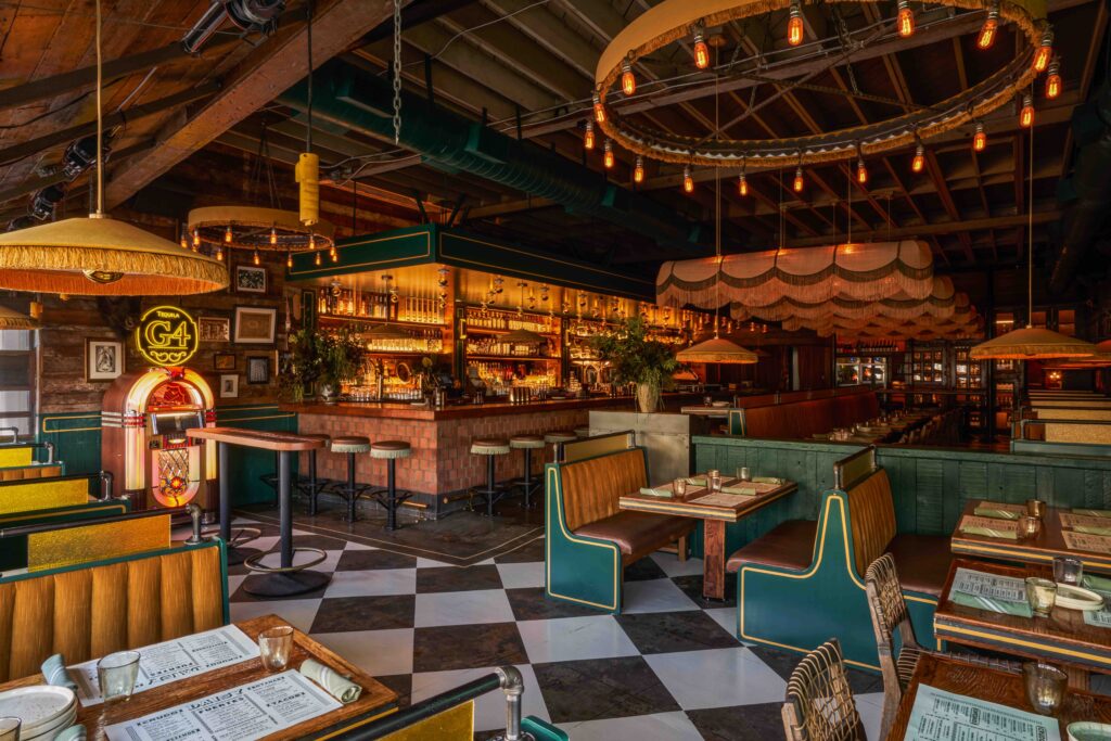 Daisy Margarita Bar wood paneling and upcycled design elements