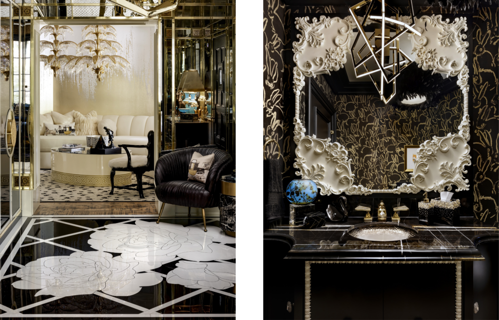 Regal Seduction French style interior with decorative moldings and chandeliers