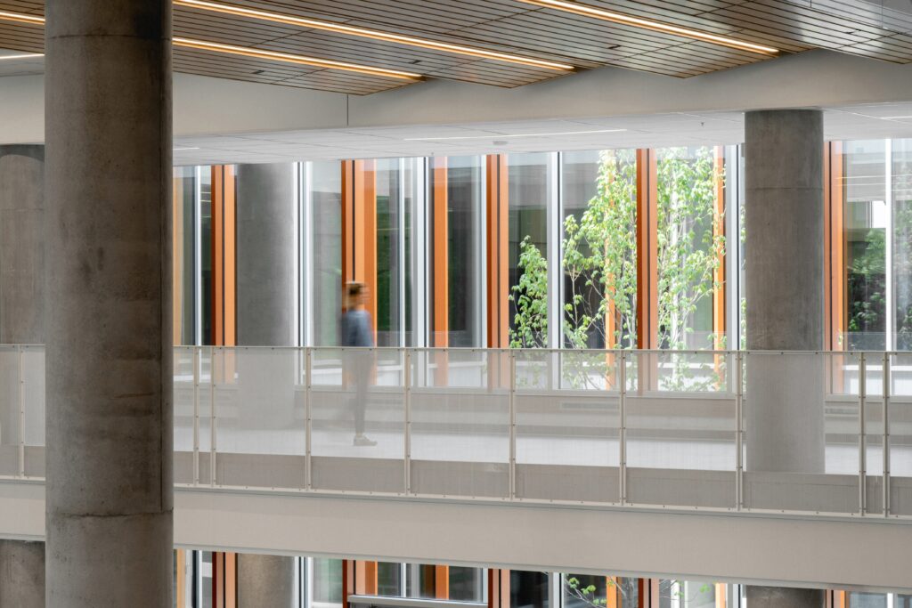 Aux Mille-Voix High School first floor corridor architectural view