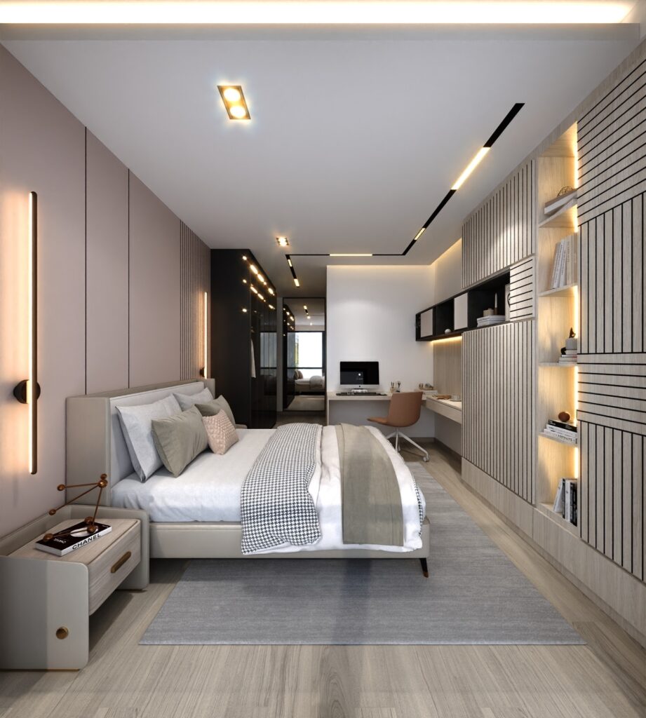 Bedrooms emphasize simplicity, comfort, and a connection to natural materials.