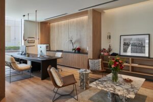 Open-plan office interior at Mustard and Linen Interior Design Studio